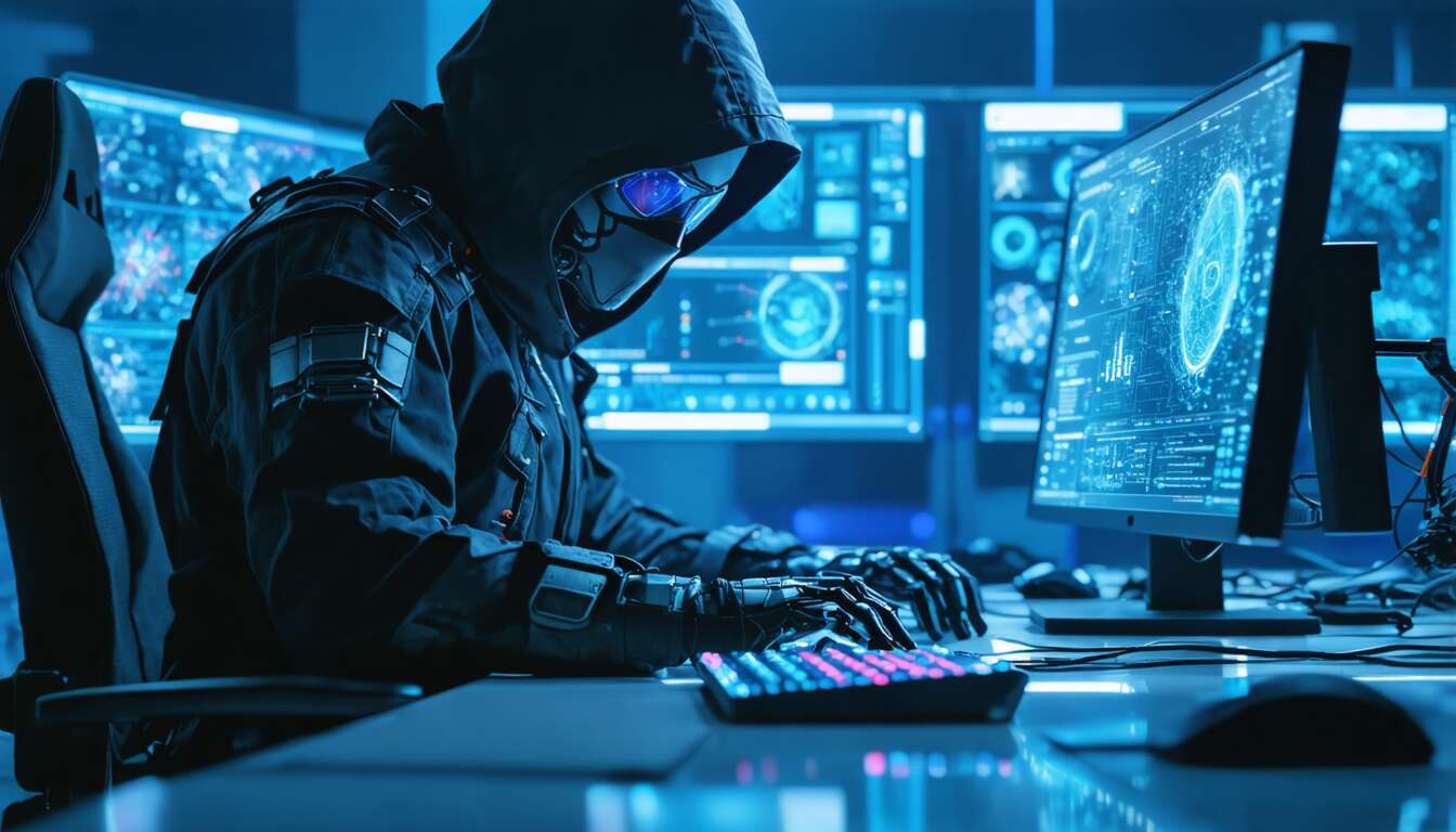 挿絵：ハッカーによるサイバー攻撃