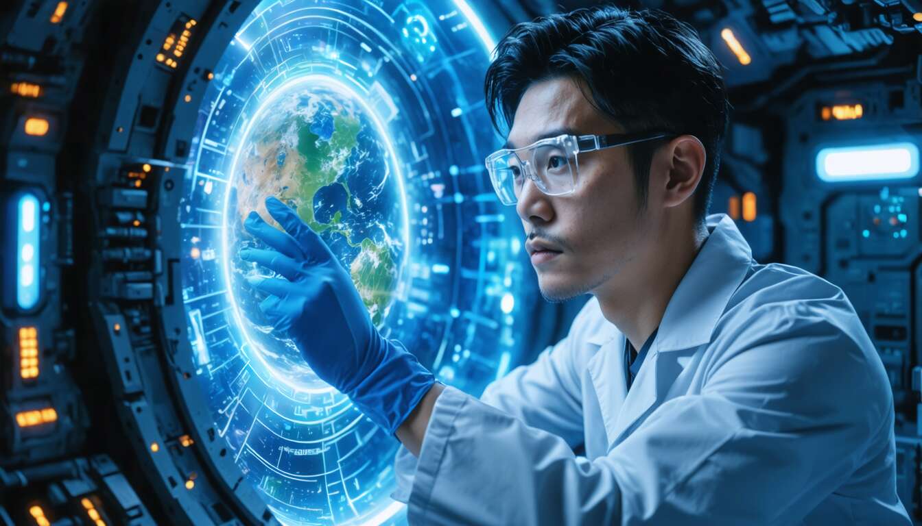 挿絵：意識が心という手袋をして仮想宇宙を操作する要領